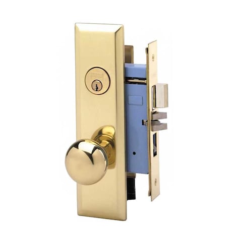 Marks: 7NY10A MORTISE KNOB LOCKSET NEW YORKER - ENTRANCE - 1-1/4 X 8 - POLISHED BRASS - RIGHT HAND